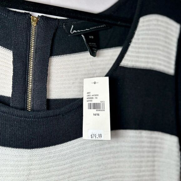 NWT Lane Bryant Sweater Dress Long Sleeve Black and White Striped Stripes Mini - Picture 4 of 6